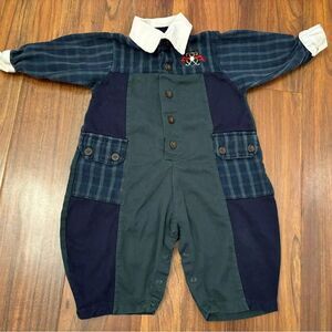 McKids McDonalds vintage golf emblem green/navy plaid patchwork jumpsuit